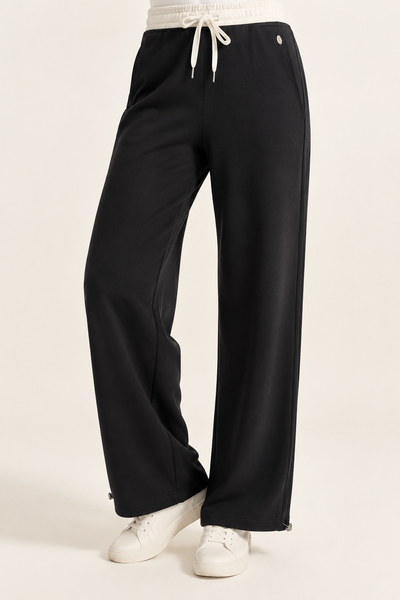 Women's palazzo sweatpants with contrast belt and adjustable hem