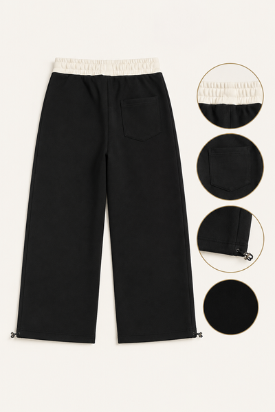 Women's palazzo sweatpants with contrast belt and adjustable hem
