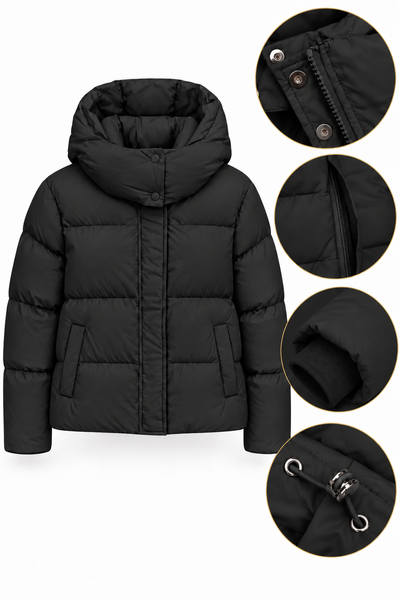 Cropped quilted down jacket with hood