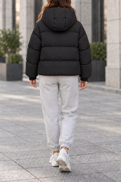 Cropped quilted down jacket with hood