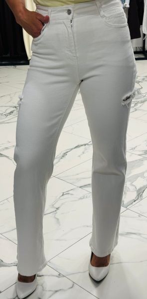 White jeans with accent cuts