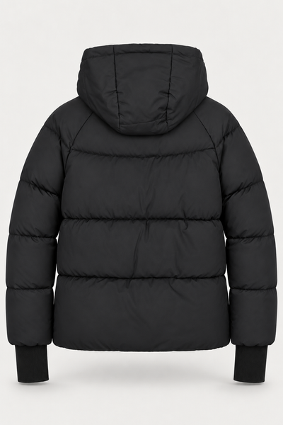 Women's cropped puffer jacket with hood and cuffs