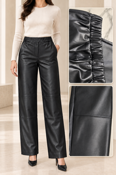 Women's eco-leather pants with elastic "Straight"