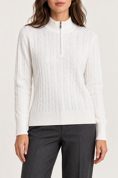 Women's knitted sweater with stand-up collar and zipper