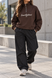 Women's zippered sweatshirt with stand-up collar and embroidery