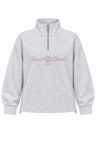 Women's zippered sweatshirt with stand-up collar and embroidery