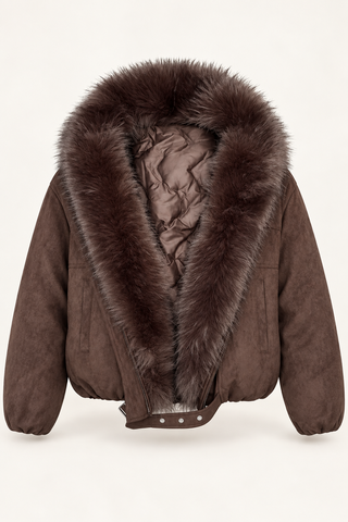Cropped suede jacket with fur collar L